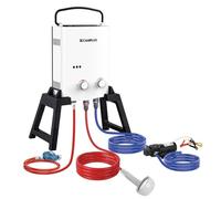 CAMPLUX Calentador de Agua de Gas con Bomba de Agua & Soporte, 5 Litros, GLP, 50mbar, AY132Max-DE con Bolsa de Transporte