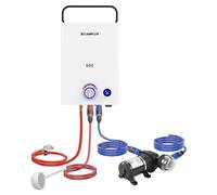 CAMPLUX First Calentador de Agua a Gas 10 Litros con Bomba de Agua & Mango, Butano (28-30mbar) / Propano (37mbar), para Áreas Fuera de la Red, F10 Pro