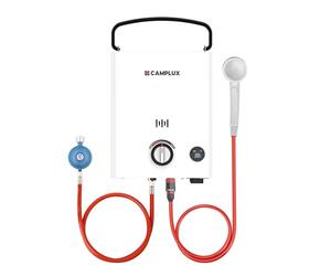 CAMPLUX First Calentador de Agua a Gas 5 Litros con Mango, GPL (50mbar), para Áreas Fuera de la Red, F5-DE