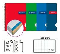 CAMPUS BLOC ESPIRAL MICROPERFORADOS A4 TAPA DURA 160 H. con 4 taladros y 5 bandas de color CUADRÍCULA 5 MM CALIDAD GARANTIZADA ENVIO COLOR ALEATORIOS