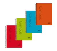 Campus - Cuadernos A4 Cuadrícula 5mm, Tapa Polipropileno, 120 hojas, Pack de 4 blocs perfectos para uso escolar, oficina y hogar, Colores Surtidos (4 unidades)