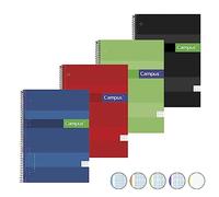 Campus - Cuadernos A4 Cuadrícula Liso, Tapa Extradura, 160 hojas, Pack de 4 blocs perfectos para uso escolar, oficina y hogar, Colores Surtidos (4 unidades)