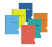 Campus - Cuadernos A5+ Cuadricula Doble Raya 3,5mm, Tapa Dura, 80 hojas, Pack de 6 Blocs Cuadernos Perfectos para Uso Escolar, Oficina y Hogar, Colores Surtidos
