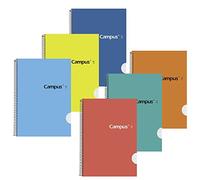 Campus - Cuadernos A5+ Cuadrícula Doble Raya 3,5mm, Tapa Dura, 80 hojas, Pack de 6 blocs perfectos para uso escolar, oficina y hogar, Colores Surtidos (6 unidades)