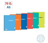 CAMPUS Cuadernos Libretas Espiral Tapa Dura A5 70 g/m² 80 Hojas Milimetrado (Pack de 6 uds.)