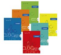 Campus - Libretas A5+ Cuadrícula Pauta 3x3mm, Tapa Básica, 48 hojas, Pack de 6 blocs perfectos para uso escolar, aprender a escribir y hogar, Colores Surtidos (6 unidades)