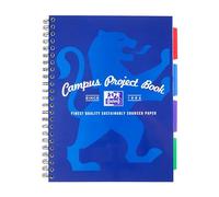 Campus Oxford - Cuaderno de proyectos A4, cuaderno A4 forrado con divisores, 200 páginas, azul, papel blanco grueso Optik+