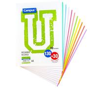 Campus - Recambio Hojas Cuadriculadas A4 para Archivador de 4 Anillas, 160 Hojas de 90g Cuadriculadas A4 Perforadas con Bandas de Colores, Para Carpesano, Carpeta y Archivador (10 Colores)
