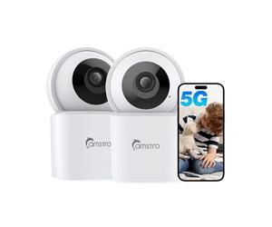 CAMSTRO 2 cámaras de vigilancia 3K para interiores, cámara WiFi de 360° para la seguridad en el hogar, WiFi de 2,4/5 GHz, visión nocturna, audio bidireccional, memoria SD/Cloud, funciona con Alexa