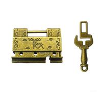 Candado chino vintage con diseño retro Ming Qing, cerradura de aleación para joyero, mecanismo decorativo de cerradura de puerta antiguo para armarios y cofres, fácil de instalar, tono cobre, 4,1 x 3