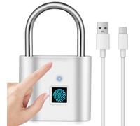 Candado con huella dactilar: carga USB, candado de huella dactilar, IP54, resistente al agua, para oficina, gimnasio, equipaje, jardín, taquilla (plata)