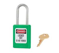 Candado de consignación de 35 mm de ancho de termoplástico Zenex™ con arco de acero inoxidable de 38 mm de alto, retención de llave - Verde