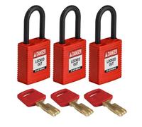 Candado de Nailon Safekey, 38mm x 84mm x 19mm, Rojo, Paquete de 3