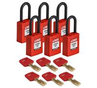 Candado de Nailon Safekey, 38mm x 84mm x 19mm, Rojo, Paquete de 6