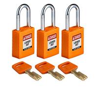 Candado Safekey de Nailon/Acero, 38mm x 84mm x 19mm, Naranja, Paquete de 3