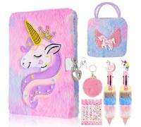 Candcamp 9 Pcs Unicorn Secret Diary With Lock Key Fluffy Secret Notebook Unicorn Journals With Wallet Pen Stickers Bracelet Fluffy Keyring For Kids Girls Age 6-10