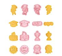 CANDeal Juego De 8 Cortadores De Galletas De Graduación, Sello De Galletas, Prensador De Sándwich De Galletas, Folleto, Gorra De Graduación, Bata, Diploma, Graduado, Estrella, Placa Y Estrella Fugaz