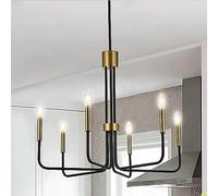 Candelabros Modernos De Latón Negro Y Dorado, Ø71cm Candelabros Vintage De 6 Luces, Colgante De Altura Ajustable, Comedor, Cocina, Isla, Sala De Estar, Vestíbulo E14 (Bombillas No Incluidas)