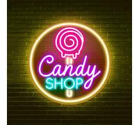 Candy SHOP Sign de neón panadería decoración de neón led dimmable para vitrina café cuarto de niños fiesta de aniversario pantalla de ventana bebé ducha bonbones tema fiesta regalo.11.81 * 11.81