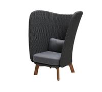 Cane-line Butaca Lounge Peacock con respaldo alto Cane-Line Natté dark grey. in ojines grises. patas de teca