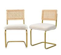 CangLong Pack de 2 Comedor Tapizadas, Sillas de Cocina Modernas con Patas de Metal, Gran Estabilidad y Capacidad de Carga, Blanco, Ratán, Vellón, Espuma, Unidades