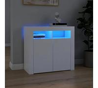 CANLAY Aparador con Luces LED para Salón, Cocina, Entrada o Recibidor, Mueble Auxiliar, Vitrina, Blanco 80x35x75 cm