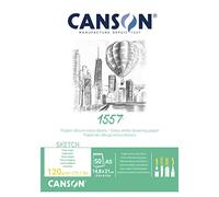 Canson 1557, Papel de boceto blanco, Grando ligero, 120g, Encolados por el lado corto., A5-14,8x21cm, Extra Blanco, 50 Hojas