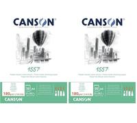 Canson 1557, Papel de dibujo blanco, Grando ligero, 180g, Encolados por el lado corto, A4-21x29,7cm, Extra Blanco, 30 Hojas (Paquete de 2)