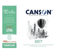 Canson 1557, Papel de dibujo blanco, Grando ligero, 180g, Encolados por el lado largo, A2-42x59,4cm, Extra Blanco, 30 Hojas