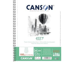 CANSON 1557, papel de dibujo blanco, grano ligero, 180 gsm, 110,5 lb, álbum en espiral grande, A4-21 x 29,7 cm, extra blanco, 30 hojas