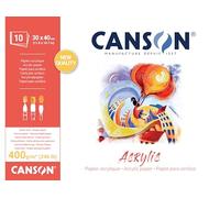 CANSON Acrylic, Papel para acrílico, Grano tipo lienzo, 400 gsm, Bloc encolado por el lado corto, 30 x 40 cm, Blanco Natural