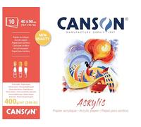CANSON Acrylic, Papel para acrílico, Grano tipo lienzo, 400 gsm, Bloc encolado por el lado corto, 40 x 50 cm, Blanco Natural