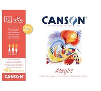 CANSON Acrylic, Papel para acrílico, Grano tipo lienzo, 400 gsm, Bloc encolado por el lado corto, A3 - 29,7 x 42 cm, Blanco Natural