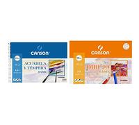 Canson Acuarela Basik, Álbum Espiral, A4+ (23x32,5 cm) 10 Hojas, 370g & Dibujo Basik Liso, Minipack A4, 10 Hojas 130g, Color Blanco