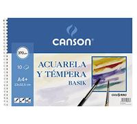 Canson-Infinity Bloc de acuarela Basik 23x32,5 cm 370 gsm espiral lado corto 10 hojas blanco natural