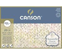 Canson Aquarelle - Bloc Encolado a 4 Lados, 25 x 36 cm, 20 Hojas, 60% Algodón, Grano Fino, 300 g