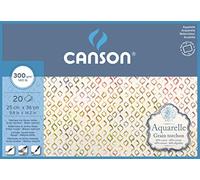 Canson Aquarelle - Bloc Encolado a 4 Lados, 25 x 36 cm, 20 Hojas, 60% Algodón, Grano Grueso, 300 g