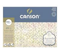 Canson Aquarelle, Papel de acuarela, Prensado en frío, 300gsm, Bloc pegado a 4 lados, 31x41cm, Blanco natural, 20 Hojas