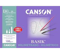 Canson-Infinity Papel milimetrado Basik A4 100 g/m² suave, encolado lado corto, 50 hojas