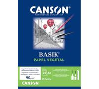Canson Basik Vegetal, Bloc Encolado, 29,7x42cm- A3, 24 hojas, 95g, Transparente