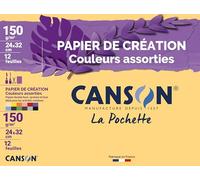 CANSON Bolsa de papel creación, color 24 x 32 cm, 12 hojas de 150 g/m², colores surtidos