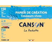 CANSON Bolsa de papel de creación de color A4, 12 hojas de 150 g/m², colores vivos surtidos