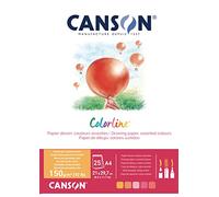 CANSON Colorline - Bloc de 25 hojas de papel de dibujo color A4, 150 g/m², surtido amarillo/rosa/rojo