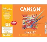 Canson Dibujo Basik, Papel de dibujo blanco, Grano fino, 130g, Hoja, A3-29,7x42cm, Blanco natural, 250 Hojas