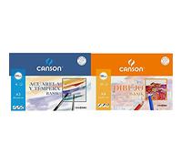 Canson escolar acuarela basik, minipack a3, 6 hojas 370 g + Dibujo Basik Liso, Minipack A4, 10 Hojas 130 g