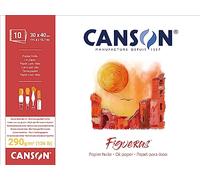 Canson Figueras Papel Óleo, Grano Imitación Lino, 290 gsm, Bloc Encolado por Lado Corto, 30 x 40 cm, Blanco, 10 hojas
