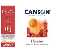 Canson Figueras, Papel óleo, Grano imitación lino, 290gsm, Bloc encolado por lado corto, A3-29,7x42cm, Blanco, 10 hojas