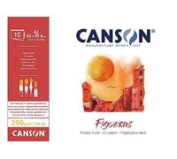 CANSON Figueras, Papel óleo, Grano imitación lino, 290gsm, Bloc encolado por lado largo, A2-42x59,4cm, Blanco, 10 hojas
