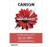 Canson Graduate Acrylic, Papel para acrílico, No tejido, 300gsm, Bloc encolado lado corto, A5 (14,8x21cm), Blanco, 20 hojas