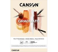 Canson Graduate, Papel Mixed Media, Doble cara: Granulada y lisa, 220g, Encolados por el lado corto, A5-14,8x21cm, Natural, 30 Hojas